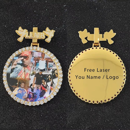 Custom Name Photo Pendant Hip Hop Jewelry Iced Out Diamond Large Hook Pink Pendant Silver Memorial Gift for Men Women - MCROONS.COM
