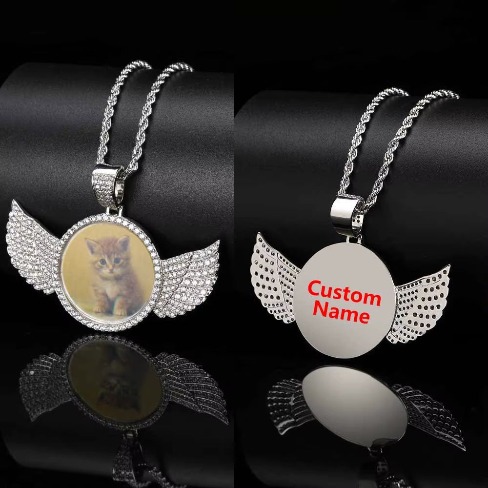 Custom Picture Hip Hop Pendant Silver Ice Out Moissanite round Angel Photo Pendant for Jewelry Making Can Pass Diamond Tester - MCROONS.COM