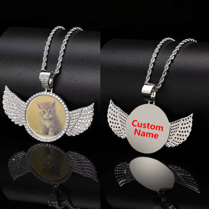 Custom Picture Hip Hop Pendant Silver Ice Out Moissanite round Angel Photo Pendant for Jewelry Making Can Pass Diamond Tester - MCROONS.COM