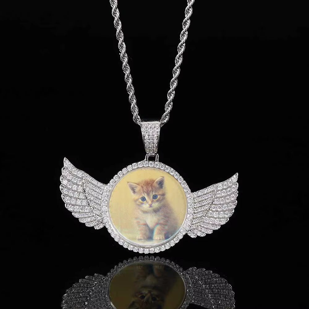 Custom Picture Hip Hop Pendant Silver Ice Out Moissanite round Angel Photo Pendant for Jewelry Making Can Pass Diamond Tester - MCROONS.COM