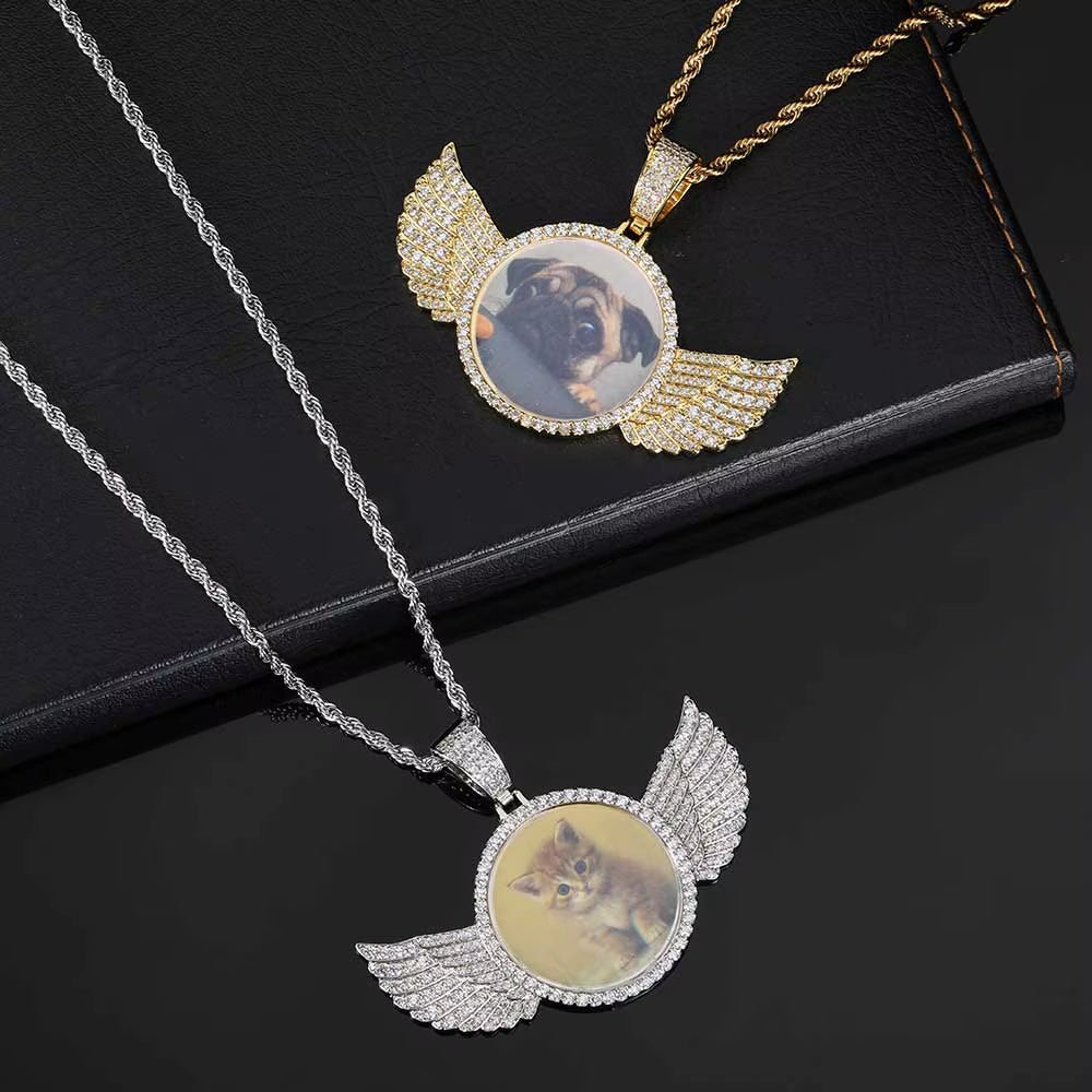 Custom Picture Hip Hop Pendant Silver Ice Out Moissanite round Angel Photo Pendant for Jewelry Making Can Pass Diamond Tester - MCROONS.COM