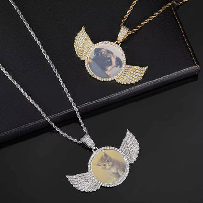Custom Picture Hip Hop Pendant Silver Ice Out Moissanite round Angel Photo Pendant for Jewelry Making Can Pass Diamond Tester - MCROONS.COM