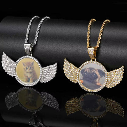 Custom Picture Hip Hop Pendant Silver Ice Out Moissanite round Angel Photo Pendant for Jewelry Making Can Pass Diamond Tester - MCROONS.COM