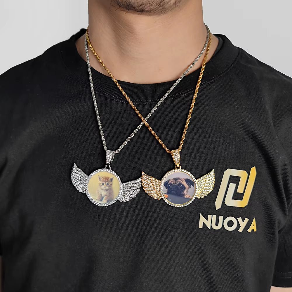 Custom Picture Hip Hop Pendant Silver Ice Out Moissanite round Angel Photo Pendant for Jewelry Making Can Pass Diamond Tester - MCROONS.COM