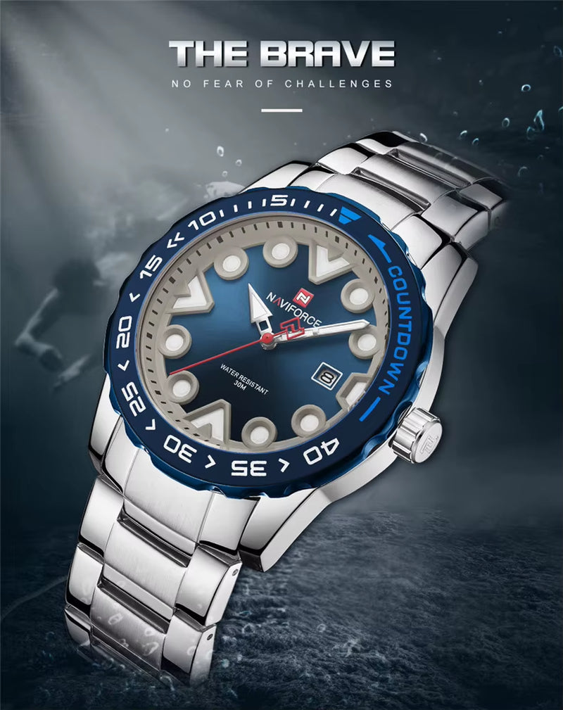 Preferred NF9178 Rotating Bezel Butterfly Double-Sided Buckle 44.5Mm Luminous Scale Steel Band Quartz Watch for Men