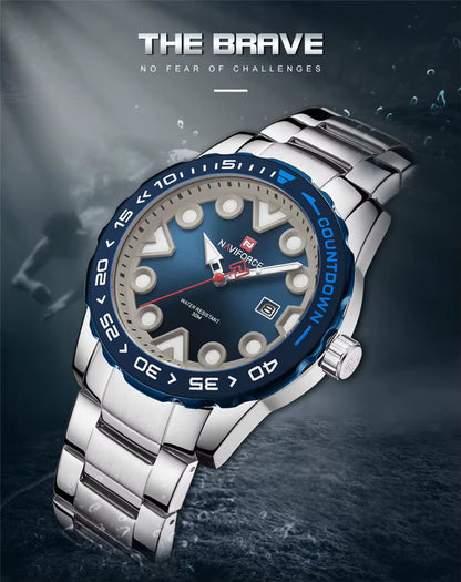 Preferred NF9178 Rotating Bezel Butterfly Double-Sided Buckle 44.5Mm Luminous Scale Steel Band Quartz Watch for Men