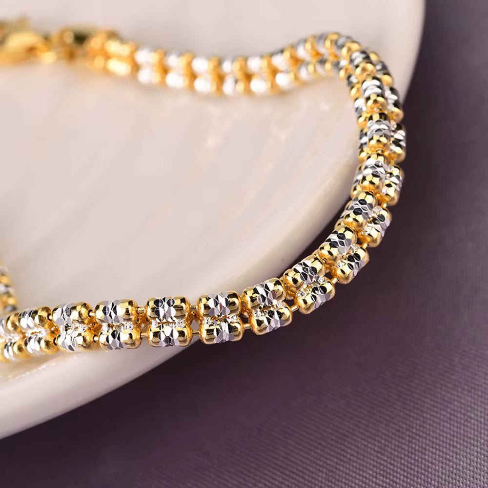 NUOYA Fine Jewelry S925 Sterling Silver Chain Link Bracelet 4Mm Gold Plated Fine Chain Adjustable Bracelets for Women