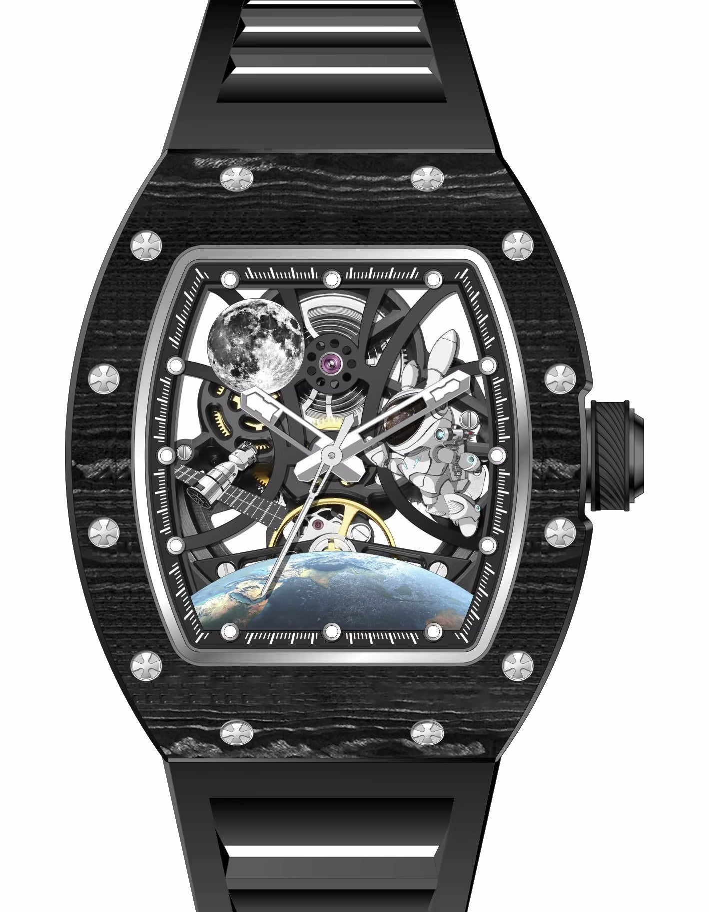 CHANCE JC-9-190G-14 Astronaut Series Carbon Fiber Case Tourbillon Automatic Watches Luxury Hollow Dial Mechanical Men Watch