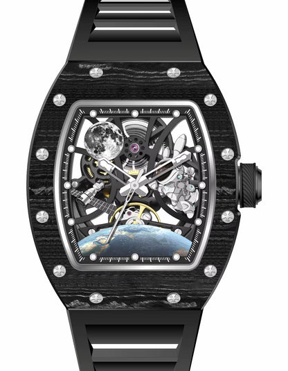 CHANCE JC-9-190G-14 Astronaut Series Carbon Fiber Case Tourbillon Automatic Watches Luxury Hollow Dial Mechanical Men Watch