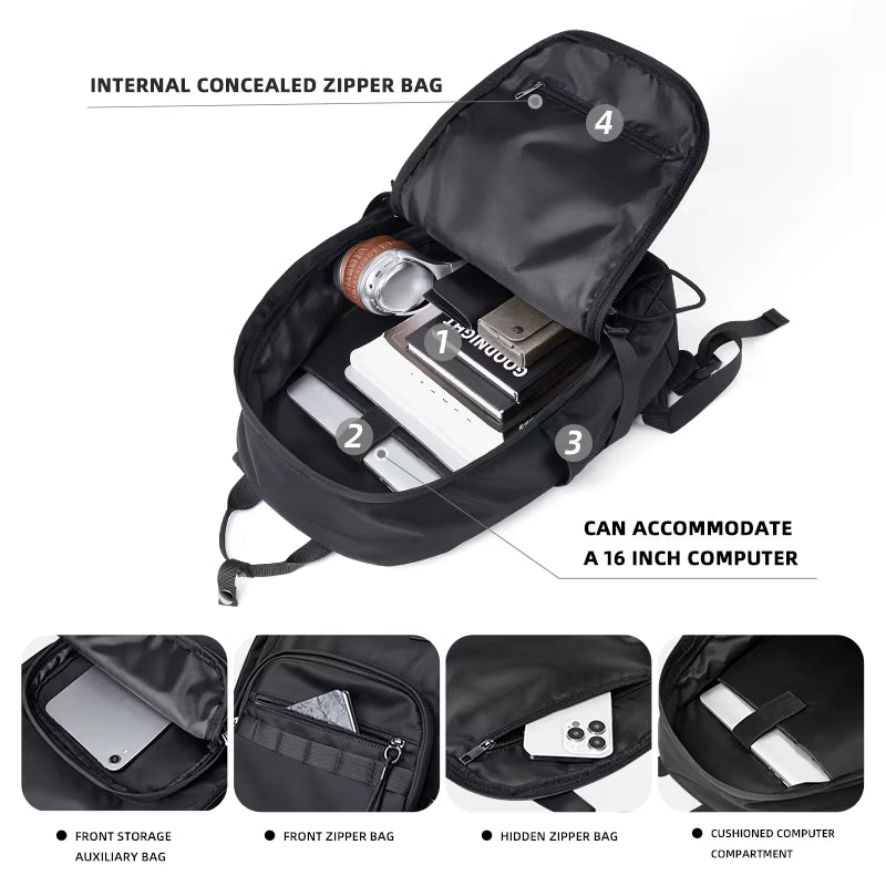 MOYYI Lightweight Casual Men'S School Backpack Student Black Waterproof Polyester Laptop Backpack for Man with Woven Logo
