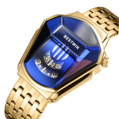 BESTWIN  High-Tech Feeling Waterproof Japan Quartz Movement Watch Cool Snake Shape Dial Stainless Steel Strap Men'S Watches