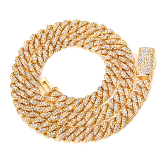 NUOYA 10Mm 925 Silver Flip Buckle 3 Rows Diamond Cuban Chain Iced Out VVS Moissanite Cuban Necklace Hip Hop Jewelry