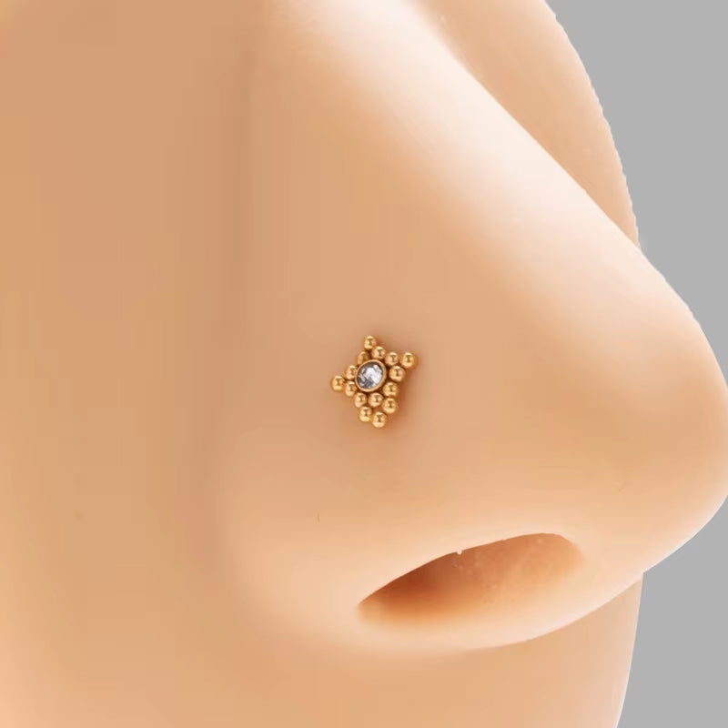 YW Hot Sales Stainless Steel Mini CZ L Shaped Nose Stud Nose Rings for Women Nose Piercing Jewelry