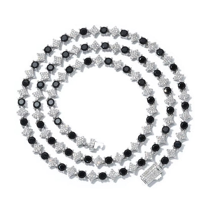 NUOYA Iced Out Tennis Chain Necklace 6Mm Spring Lock Clasp round Zircon Star Design Sparkling Diamond Hip Hop Jewelry