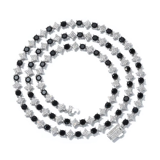 NUOYA Iced Out Tennis Chain Necklace 6Mm Spring Lock Clasp round Zircon Star Design Sparkling Diamond Hip Hop Jewelry