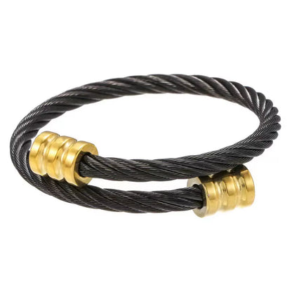 Fashion Twist Cable Wire Cuff Bangle 18K Gold Plated Stainless Steel Women Men Jewelry Adjustable Open Cuff Rope Bracelet