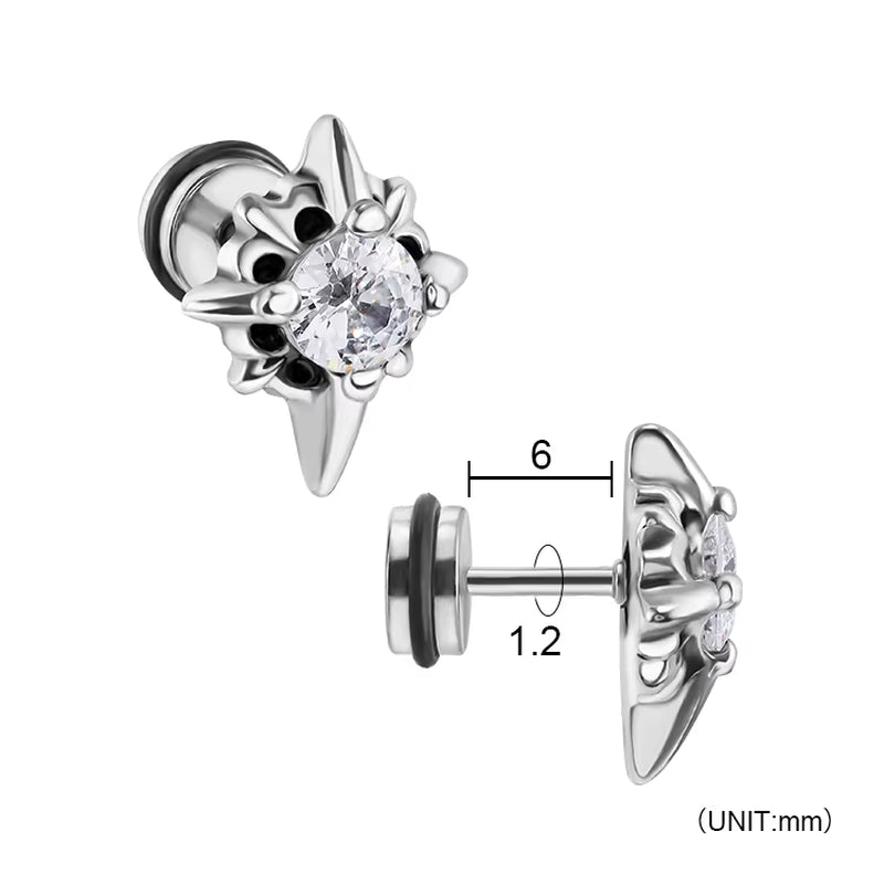 Wholesale Punk Style Single Zircon Prong Earrings Stainless Steel Vintage Obsidian Men Earrings