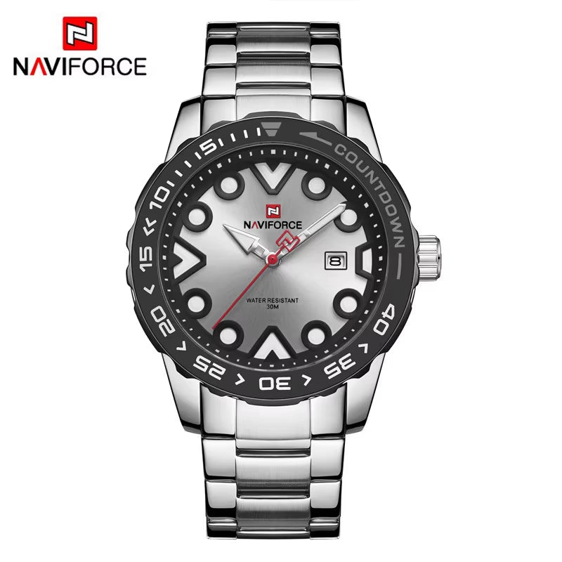 Preferred NF9178 Rotating Bezel Butterfly Double-Sided Buckle 44.5Mm Luminous Scale Steel Band Quartz Watch for Men