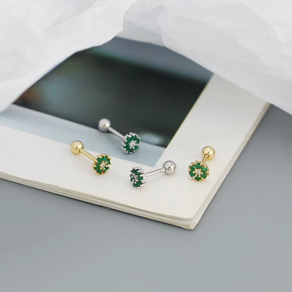 KR Colored Zircon Earrings S925 Sterling Silver Ins Style Flower Inlaid Diamond Screws Earrings Wholesale