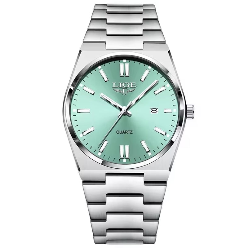 LIGE 89153 Watch for Man 3Atm Waterproof Luminous Date Week Stainless Steel Wristwatches Casual Quartz Men'S Watches Male Clock