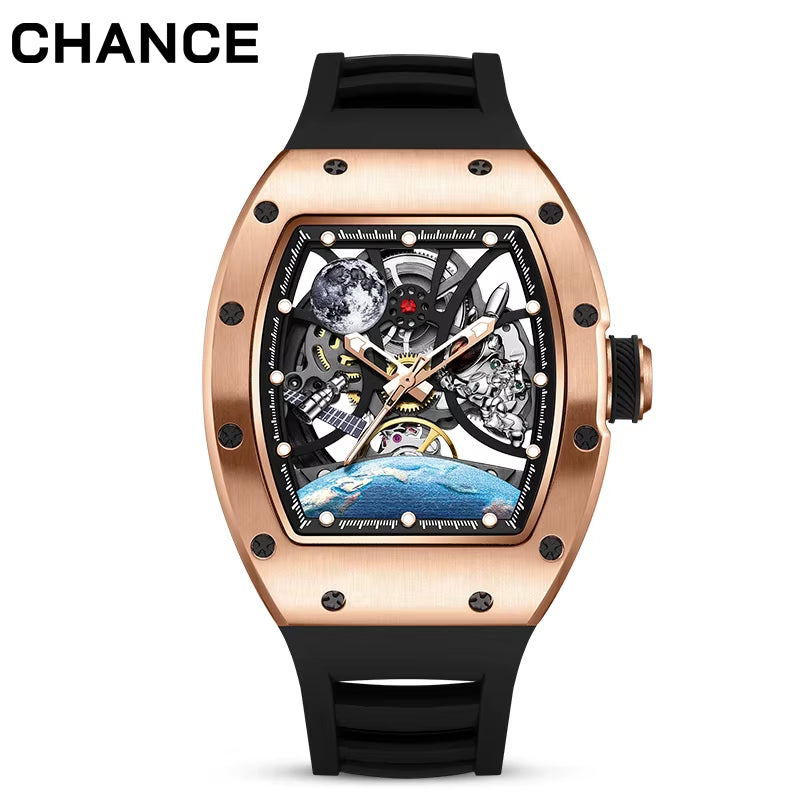 CHANCE JC-9-190G-14 Astronaut Series Carbon Fiber Case Tourbillon Automatic Watches Luxury Hollow Dial Mechanical Men Watch
