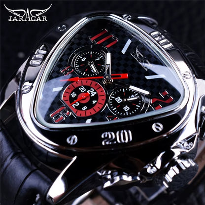 JARAGAR GMT951 Sport Racing Design Geometric Triangle Pilot Genuine Leather Men Mechanical Watch Luxury Automatic Wristwatches