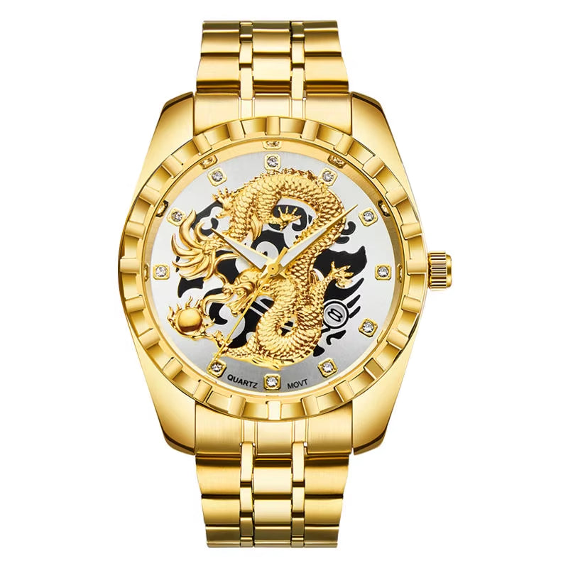 Luxury Men Watch Quartz Watches Gold Dragon Stainless Steel Quartz Watches Waterproof Wholesale Custom Logo Wristwatches