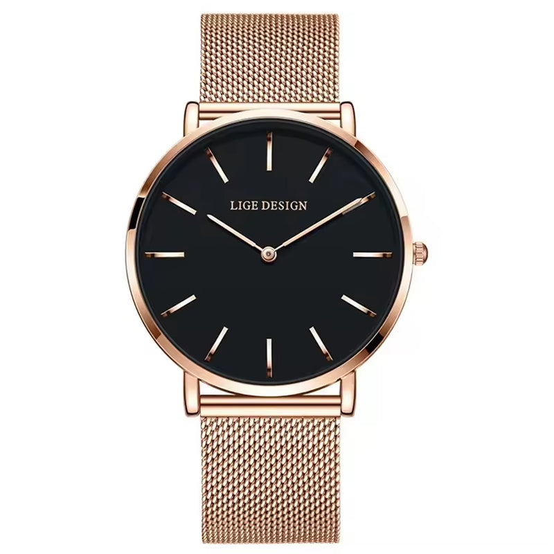 LIGE 89191 Elegant Women Watches Fashion Simple Ladies Quartz Clock Lady Wristwatch Waterproof Ultra-Thin Watch Relogio Feminino