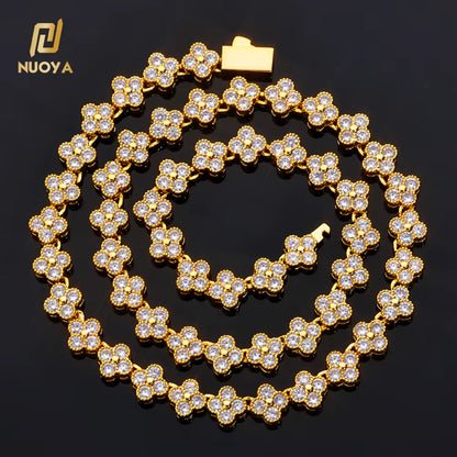 NUOYA Women'S Gold Plated Diamond Chain Necklace Four Leaf Clover Plum Blossom Shiny Zircon Hip Hop Jewelry