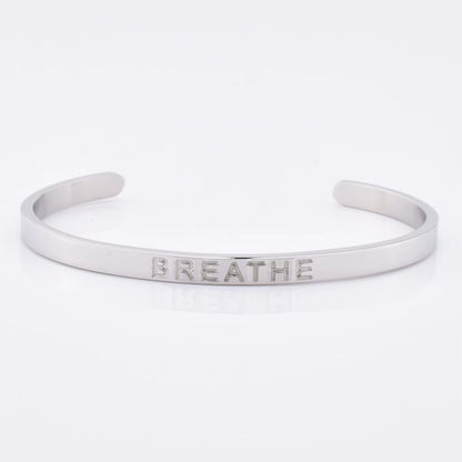 High Quality Engraved Words Logo Gold Plated Woman Mens Custom Logo Stainless Steel Bracelet Gold Cuff Bangle