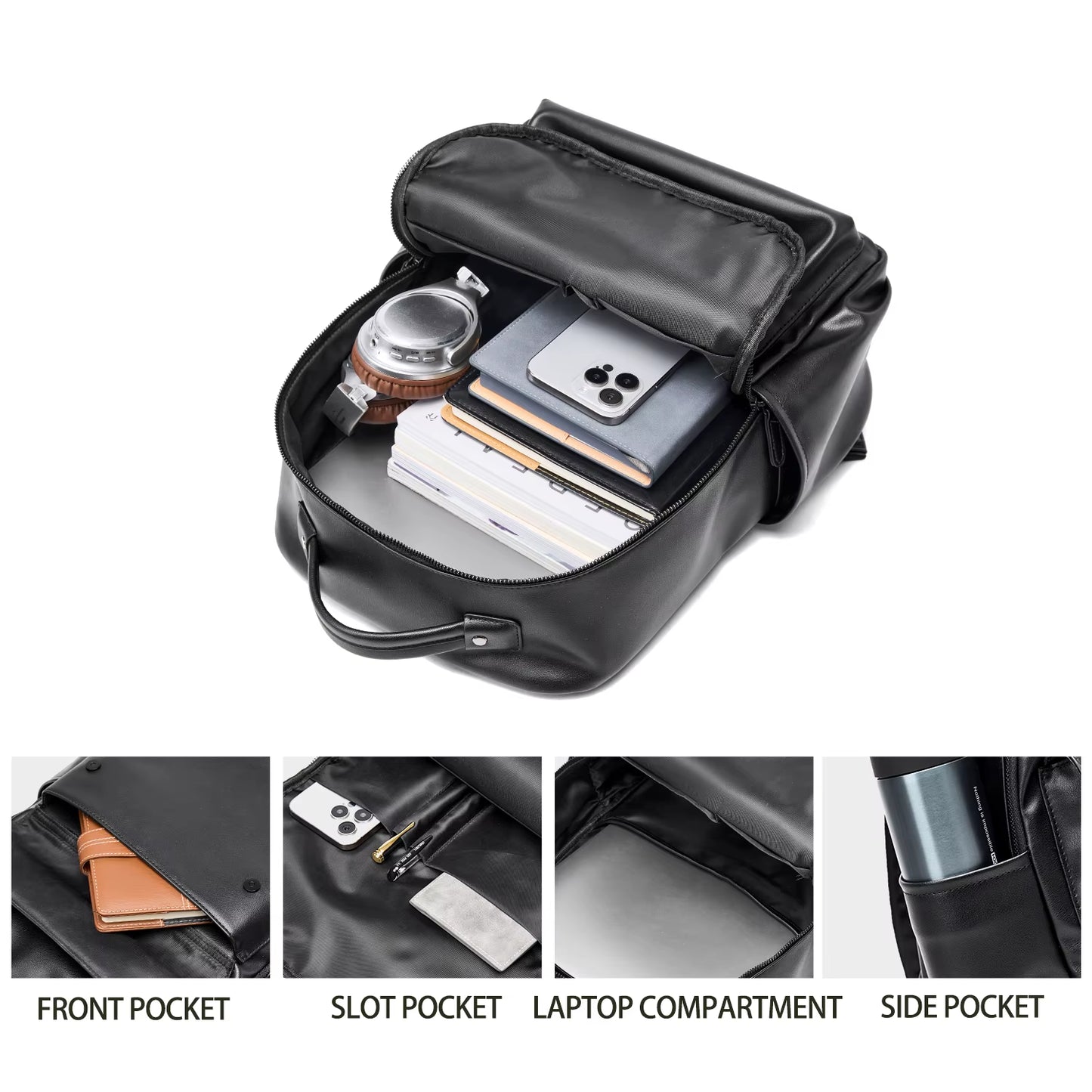 Mate Elan PU Leather Laptop Bags for Men Rucksack Waterproof Business PU Leather Backpack