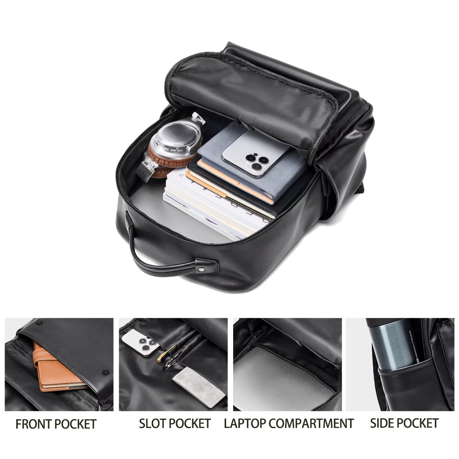 Mate Elan PU Leather Laptop Bags for Men Rucksack Waterproof Business PU Leather Backpack