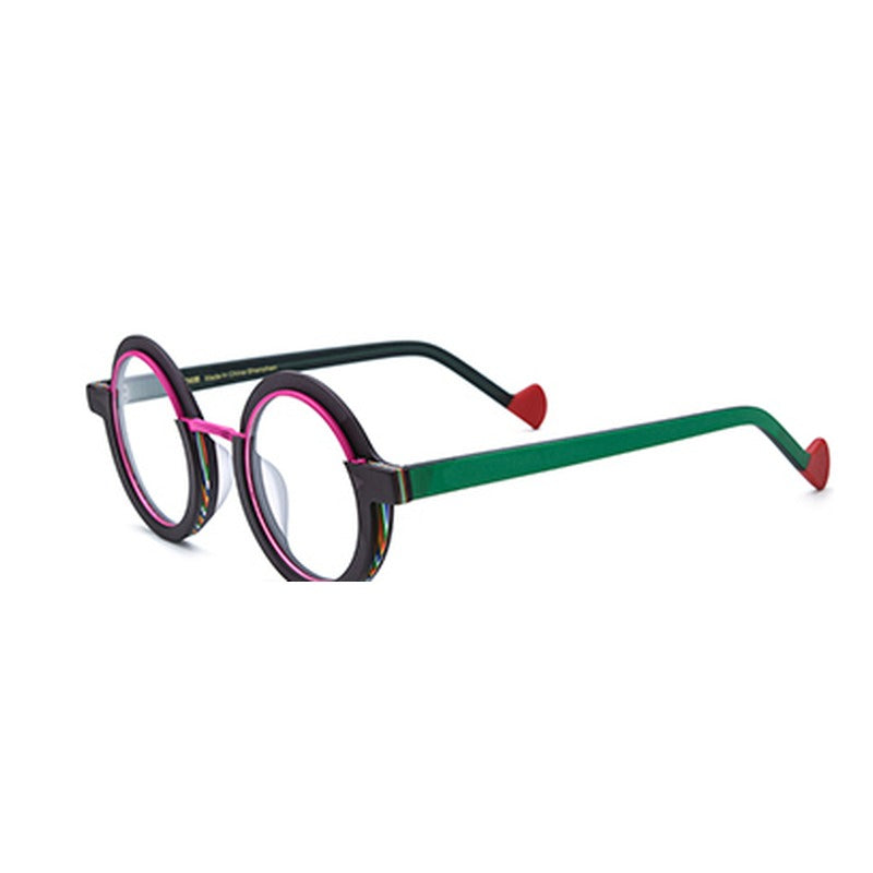 Colourful Matte Acetate Round Optical Glasses Frame - Dark Red - MCROONS