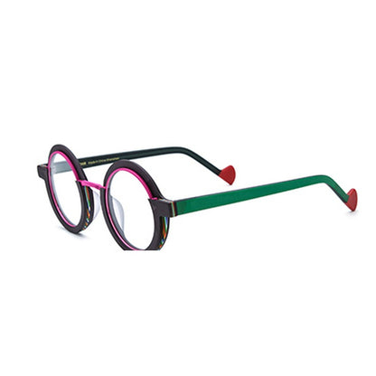 Colourful Matte Acetate Round Optical Glasses Frame - Dark Red - MCROONS