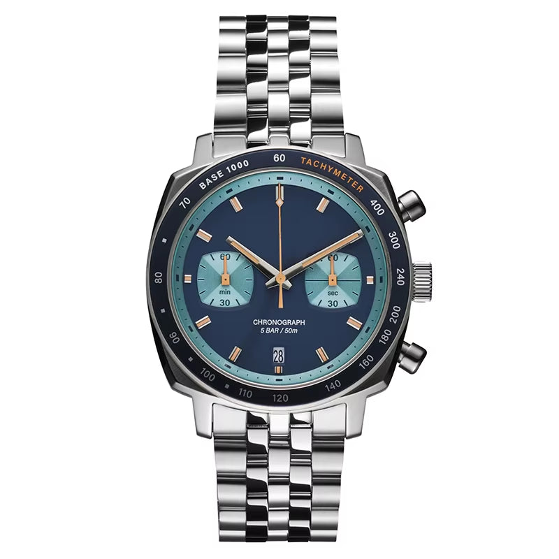 Customized Vintage Style Men Watch Chronograph Cushion Case Shape 316L Stainless Steel U3068