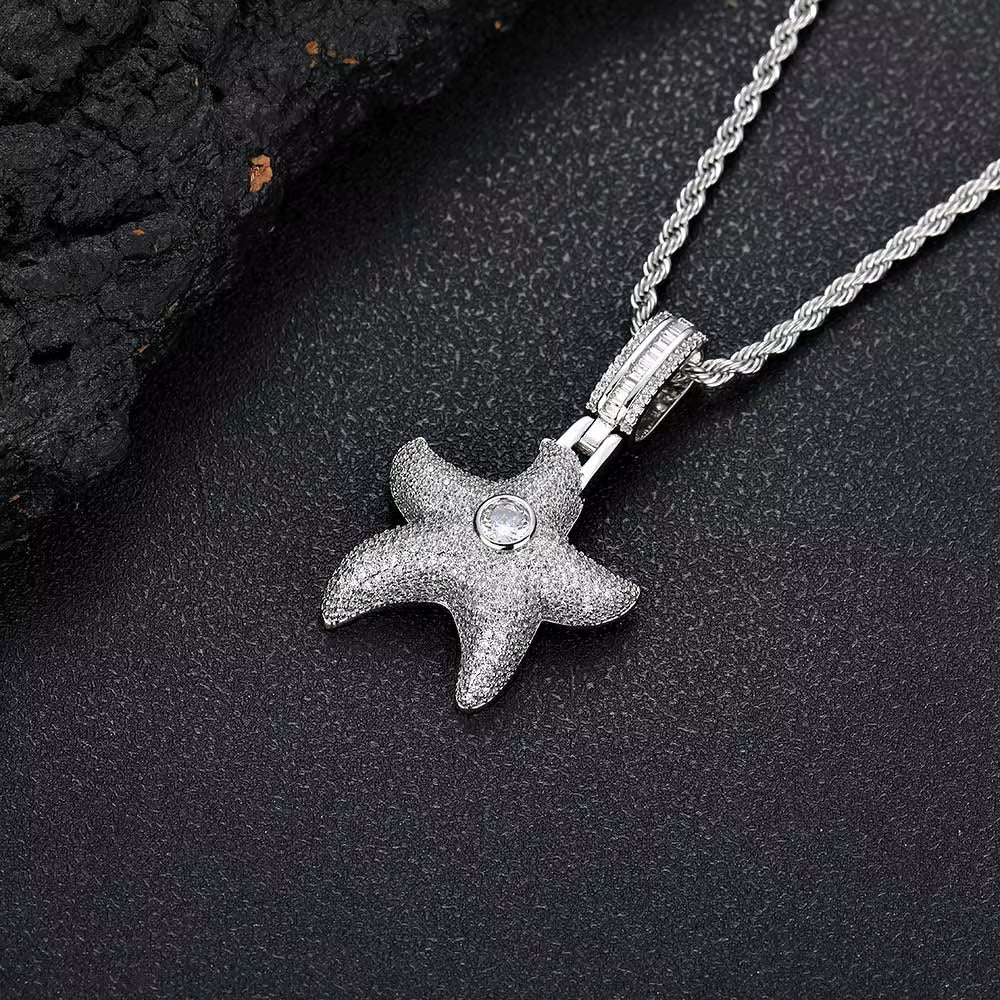 NUOYA New Arrive Hight Quality Starfish Pendant Full Set 3A Cubic Zirconia Star Shaped Silver Plated Pentagram Charm Pendant