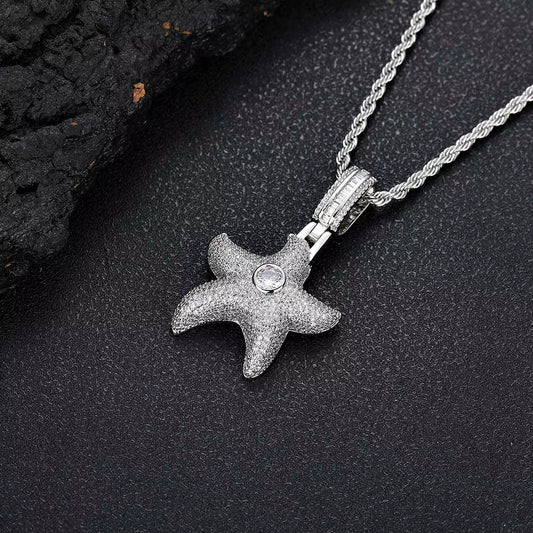 NUOYA New Arrive Hight Quality Starfish Pendant Full Set 3A Cubic Zirconia Star Shaped Silver Plated Pentagram Charm Pendant