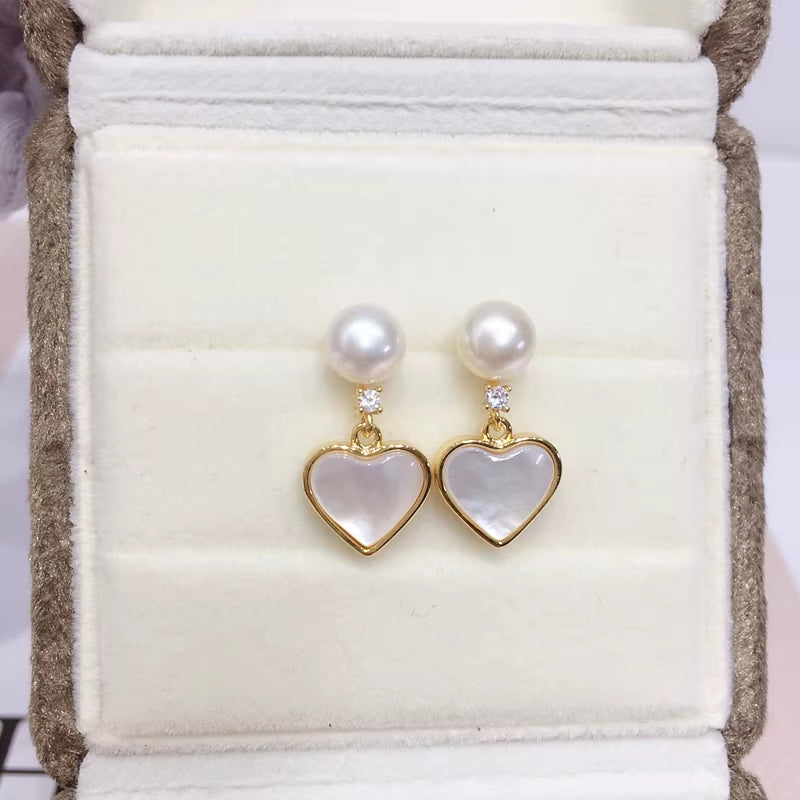 Freshwater Pearl Fine Stud Earrings Heart-Shaped Sea Shell Pearl Jewelry 18K Gold Plated Earrings Accessory