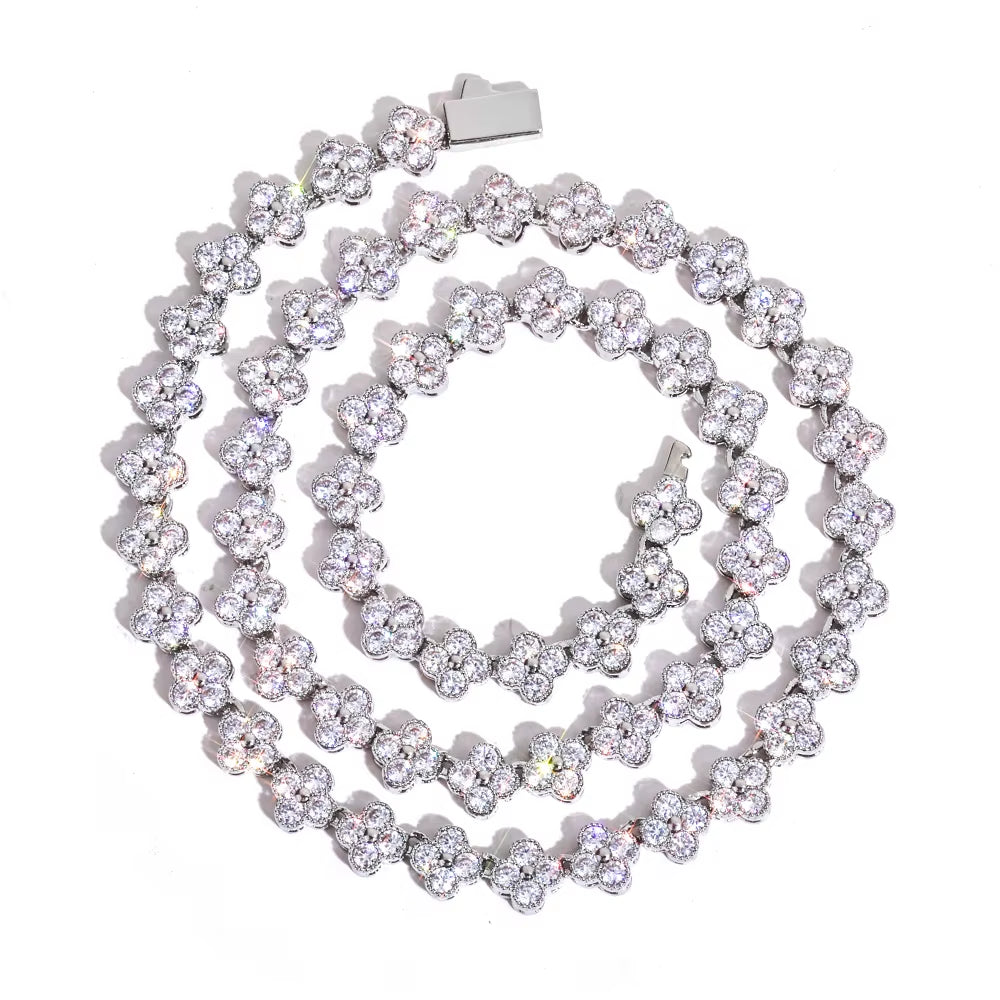 NUOYA Women'S Gold Plated Diamond Chain Necklace Four Leaf Clover Plum Blossom Shiny Zircon Hip Hop Jewelry