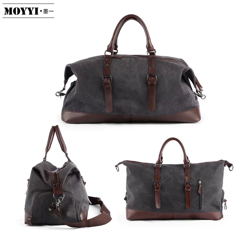 Duffle Bag for Travel 40L Canvas Duffel Bag Carry on Leather Overnight Weekender Bag for Men - MCROONS.COM