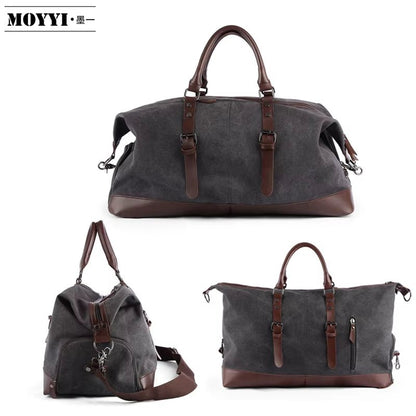 Duffle Bag for Travel 40L Canvas Duffel Bag Carry on Leather Overnight Weekender Bag for Men - MCROONS.COM