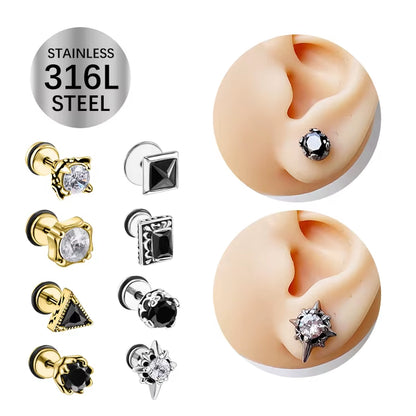 Wholesale Punk Style Single Zircon Prong Earrings Stainless Steel Vintage Obsidian Men Earrings