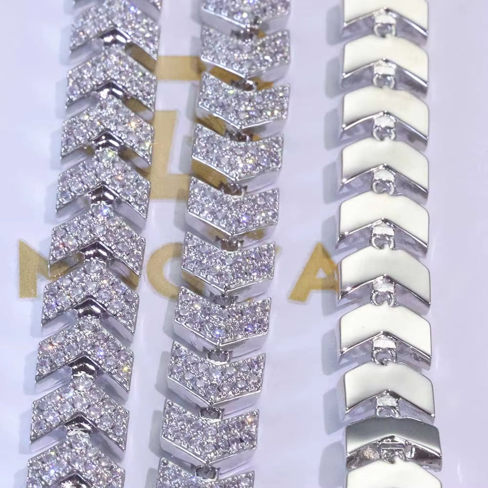 NUOYA Luxury Silver Plated Arrow Chain Necklace 8MM Micro Pave Cuban Full Iced Out Cubic Zirconia Hip Hop Jewelry