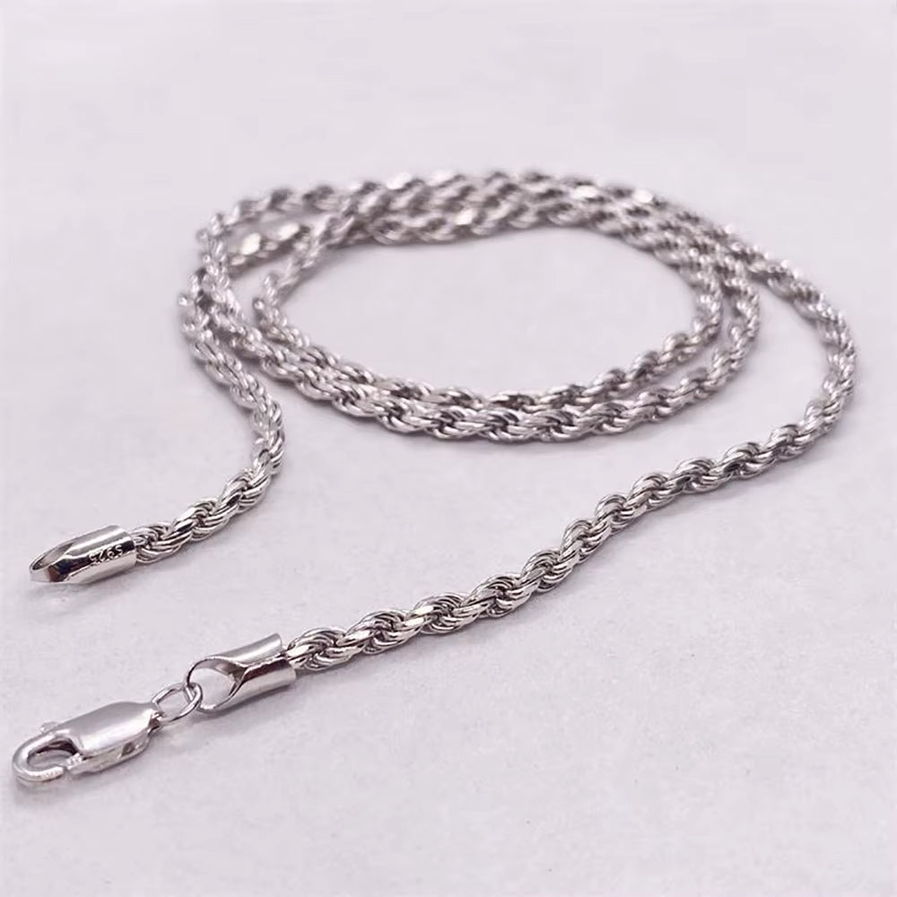 NUOYA 3Mm/5Mm Men Women Silver Rope Chain Fine Jewelry 925 Sterling Silver Twist Rope Chain Necklace for Gifts