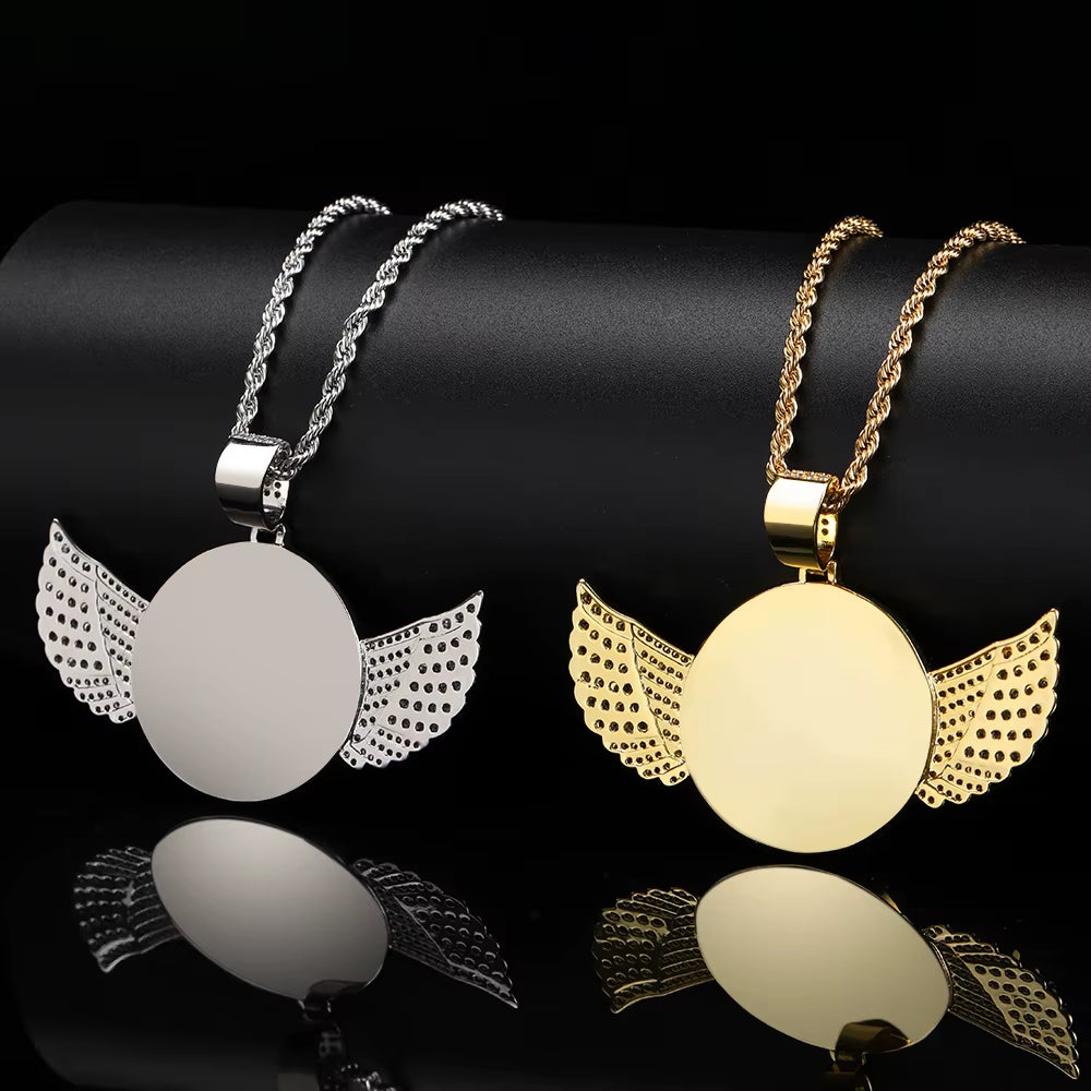 NUOYA Custom Personalize Design Wing Image/Picture Memory Diamond Angel Hiphop Photo Pendant Fine Jewelry