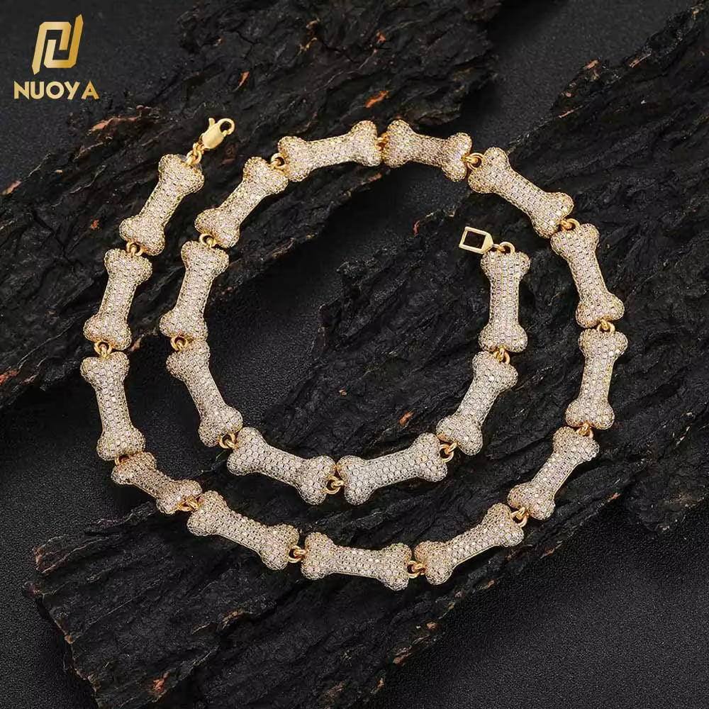 Wholesale Iced Out Neck Chain for Men Hip Hop Silver Bone Cuban Link Chain Necklace Jewelry