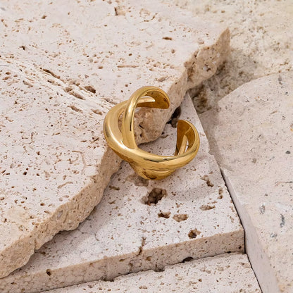 18K PVD Gold Plated Waterproof Tarnish Free Statement Unisex Chunky Cross Stainless Steel Couple Open Rings Jewelry Women