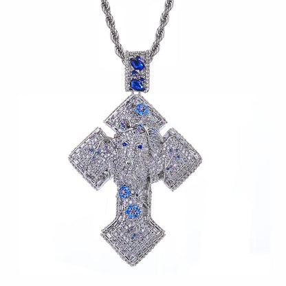 NUOYA Gold Plated Iced Out Cross Pendant Mixed Inlay Baguette Zircon Bling Jesus Hip Hop Pendant Gift Fine Jewelry