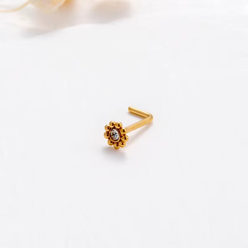 YW Hot Sales Stainless Steel Mini CZ L Shaped Nose Stud Nose Rings for Women Nose Piercing Jewelry