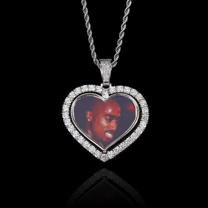 NUOYA Custom Rotating Heart Photo Pendant Iced Out Diamond Memory Picture Pendant Hip Hop Jewelry for Gifts